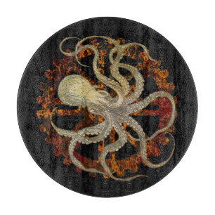 Steampunk Octopus Rusty Clockwork Cutting Board