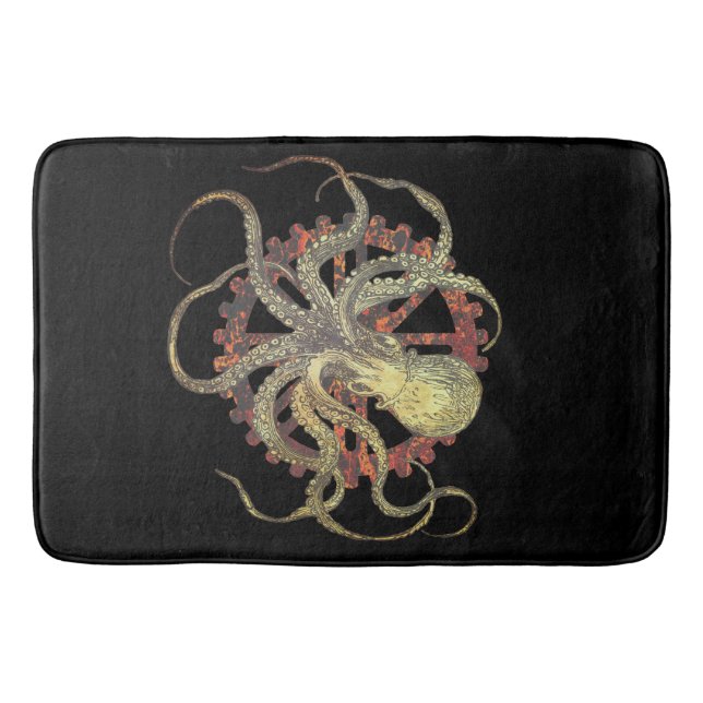 Steampunk Octopus & Rusty Clockwork Gear  Bath Mat (Front)
