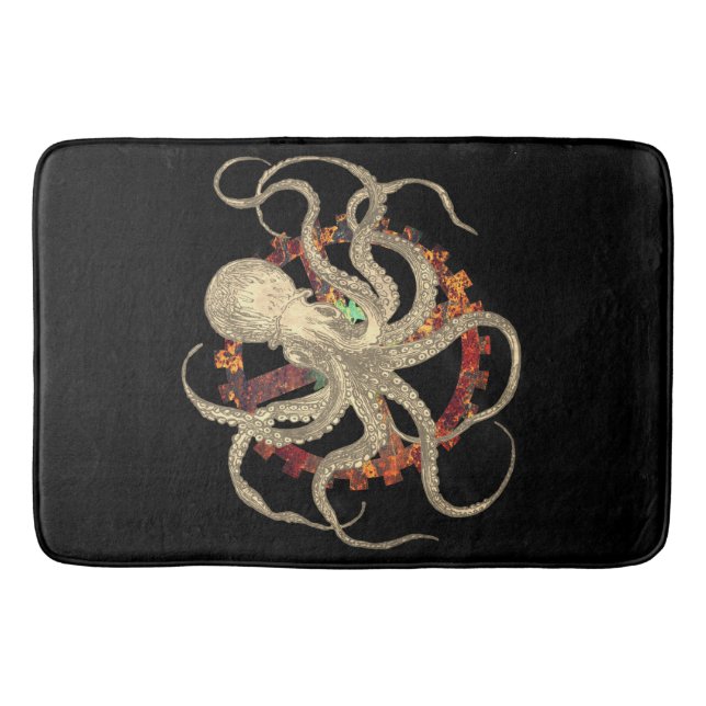 Steampunk Octopus & Rusty Clockwork Gear  Bath Mat (Front)