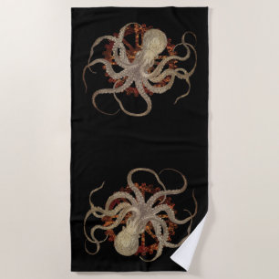 Steampunk Octopus & Rusty Clockwork Gear Beach Towel