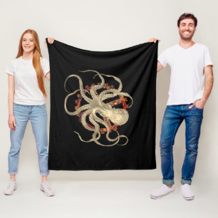 Steampunk Octopus & Rusty Clockwork Gear Fleece Blanket