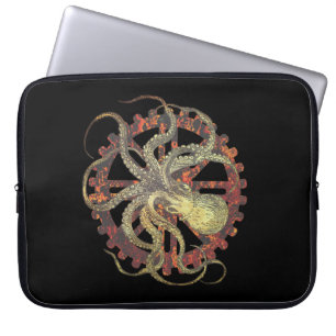 Steampunk Octopus & Rusty Clockwork Gear Laptop Sleeve
