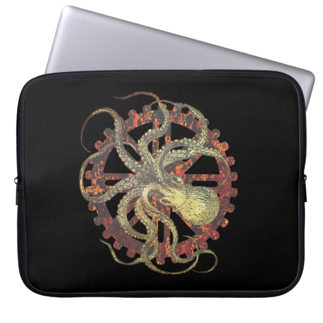 Steampunk Octopus & Rusty Clockwork Gear  Laptop Sleeve (Front)
