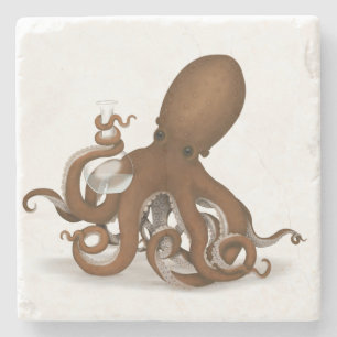 Steampunk Octopus Scientist Whimsical Naturalist Stone Coaster