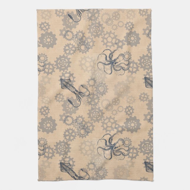 Steampunk Octopus tea towel (Vertical)