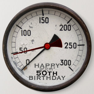 Steampunk Old Manometer 50th Birthday Button