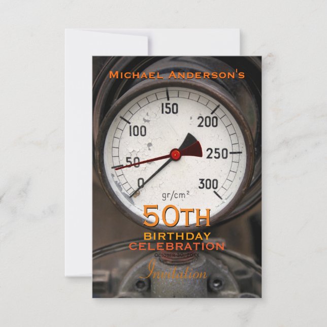 Steampunk Old Manometer 50th Birthday Celebration Invitation (Front)