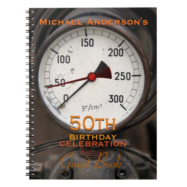 Steampunk Old Manometer 50th Birthday Guest Book (Front)