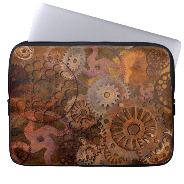 Steampunk Old Rusty Cogs & Gears Metal Effect Laptop Sleeve (Front)