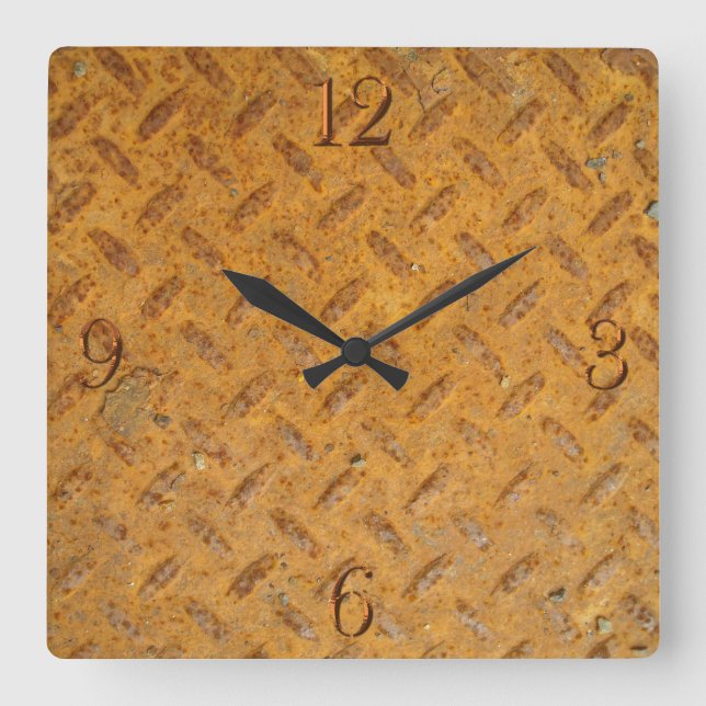 Steampunk Old Rusty Plating Metal Effect Square Wall Clock (Front)