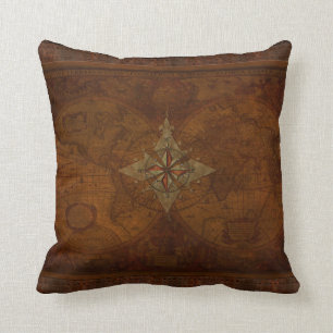 Steampunk Old World Map Decor Cushion Throw Pillow