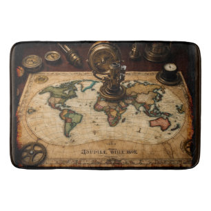 Steampunk Olde Worlde Map Bath Mat