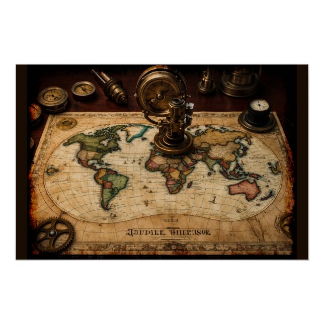 Steampunk Olde Worlde Map Poster (Front)