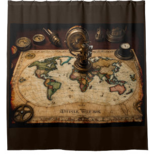 Steampunk Olde Worlde Map Shower Curtain