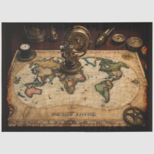 Steampunk Olde Worlde Map Tissue Paper