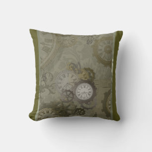 Steampunk olive green print cushion