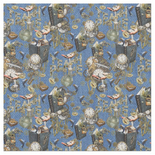 Steampunk on Blue Denim Fabric