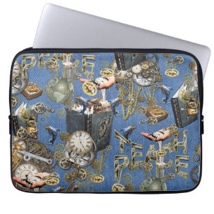 Steampunk on Blue Denim  Laptop Sleeve