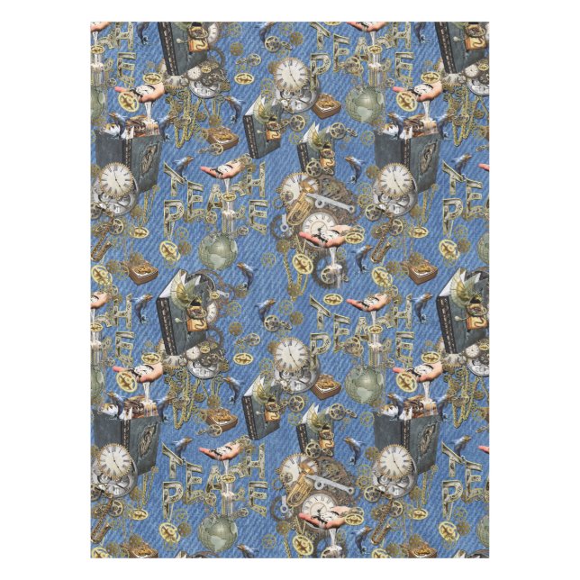 Steampunk on Blue Denim  Tablecloth (Front)