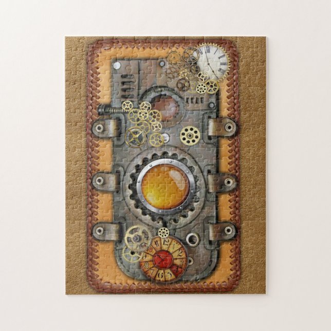 Steampunk on leather panel wall art jigsaw puzzle (Vertical)