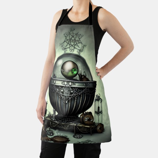 Steampunk Ornate Cauldron and Magic Items on Green Apron (Insitu)