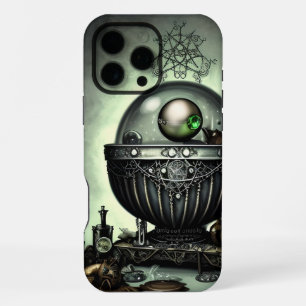Steampunk Ornate Cauldron and Magic Items on Green iPhone 16 Pro Max Case