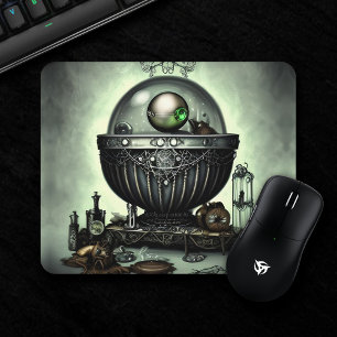 Steampunk Ornate Cauldron and Magic Items on Green Mouse Pad