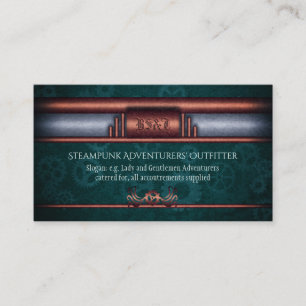 Steampunk Outfitters, copper on teal cogs Monogram Business Card