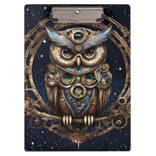 Steampunk Owl Against the Starry Sky Clipboard