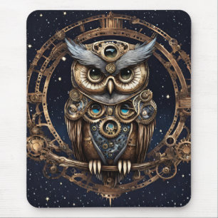 Steampunk Owl Against the Starry Sky Mouse Pad