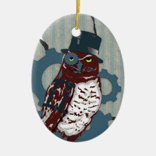 Steampunk Owl and Mattress Ticking Ornament
