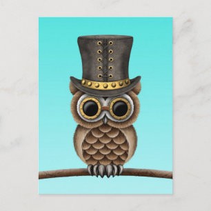 steampunk owl blue.jpg postcard