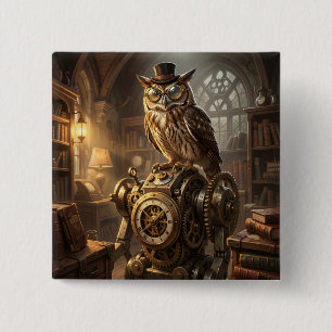 steampunk owl clockwork art button