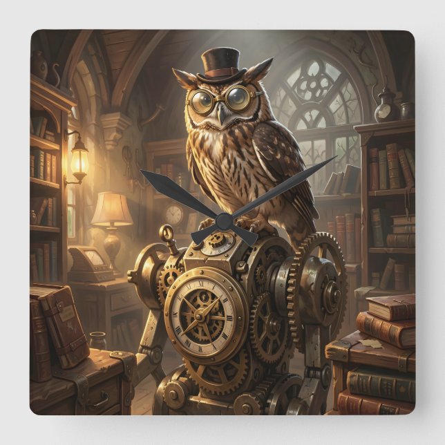 steampunk owl clockwork art clock (Front)