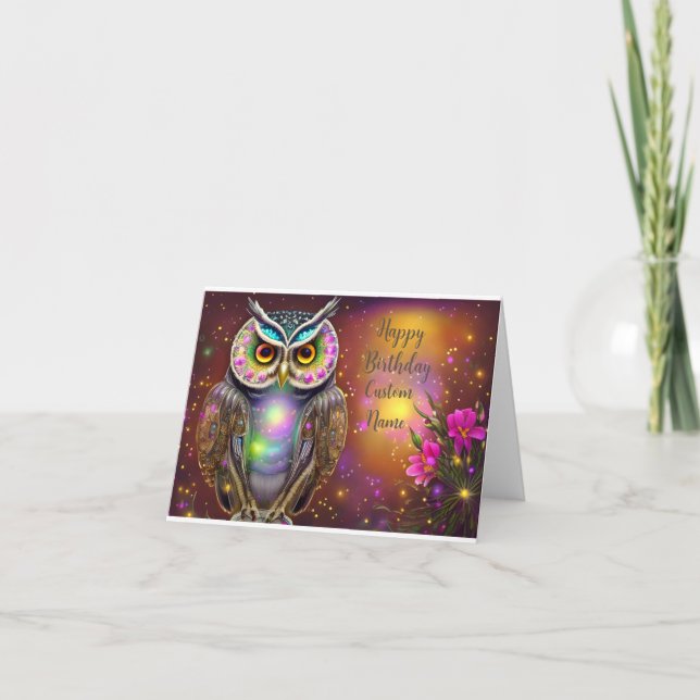 Steampunk Owl Customisable Birthday Card  (Front)