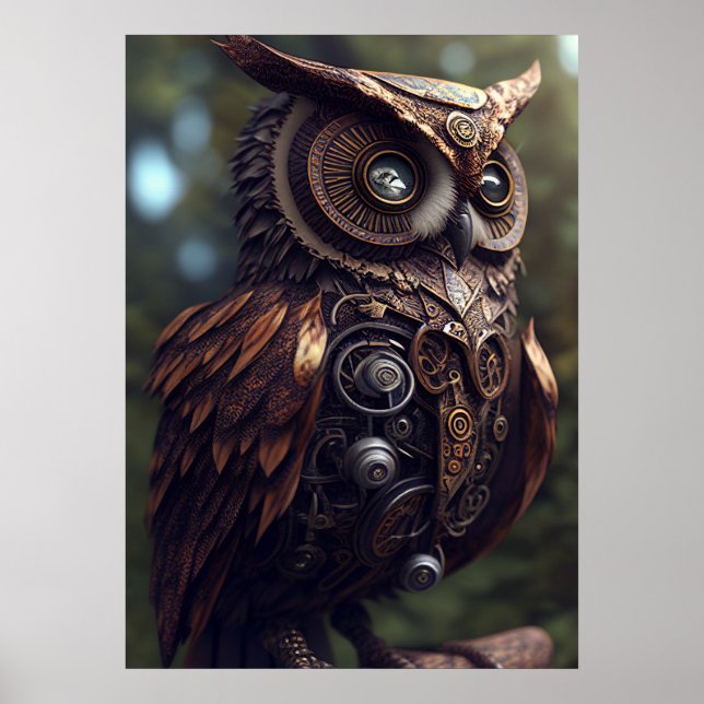 Steampunk Owl Digital Art Printable Poster (Front)