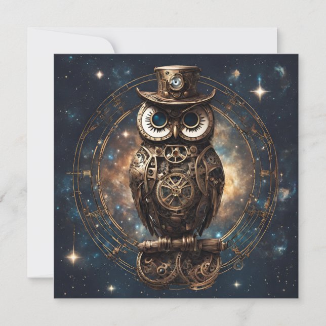 Steampunk Owl  Holiday Card (Front)