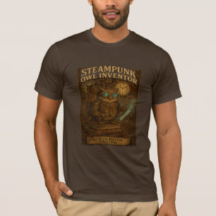 Steampunk Owl Inventor – Retro Fantasy T-Shirt