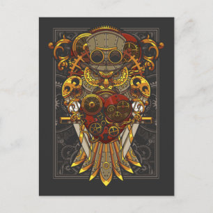 Steampunk Owl Mechanical Bird Clockwork Fantasy Postcard