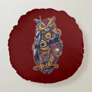 Steampunk Owl Round Cushion