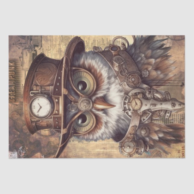 Steampunk Owl Tissue Paper (Front)