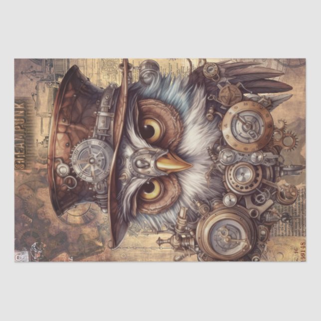 Steampunk Owl Tissue Paper (Front)