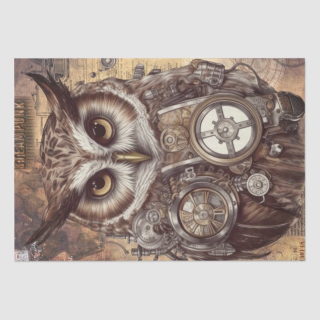 Steampunk Owl Tissue Paper (Front)