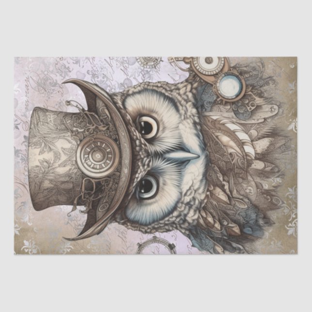 Steampunk Owl Tissue Paper (Front)