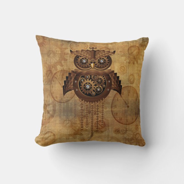 Steampunk Owl Vintage Style pillow (Front)