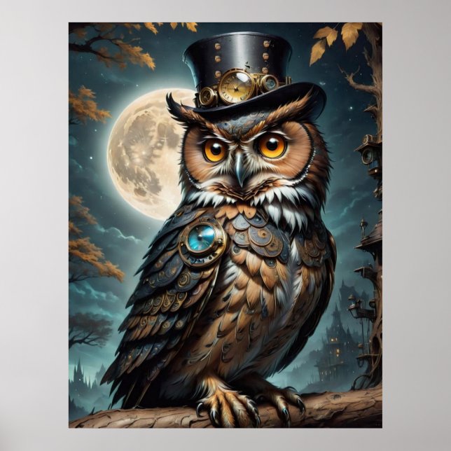 Steampunk Owl . Wisdom Poster (Front)