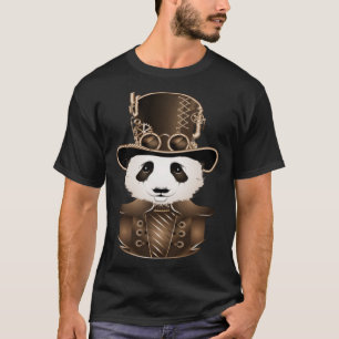 Steampunk Panda with Hat Antique Look T-Shirt