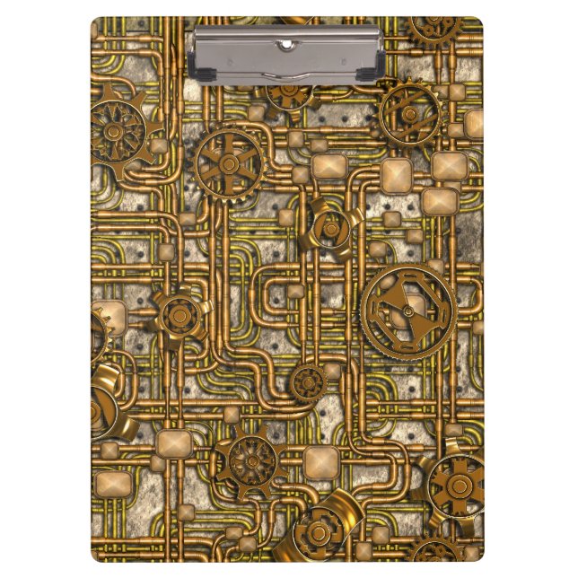 Steampunk Panel - Gears and Pipes - Brass Clipboard (Front)