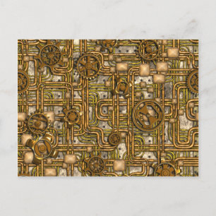 Steampunk Panel - Gears and Pipes - Brass Postcard