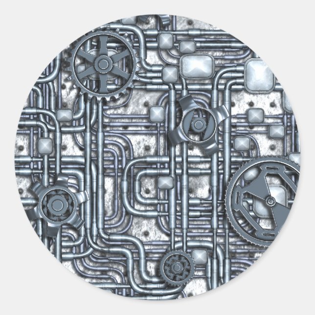 Steampunk Panel - Gears and Pipes - Steel Classic Round Sticker (Front)